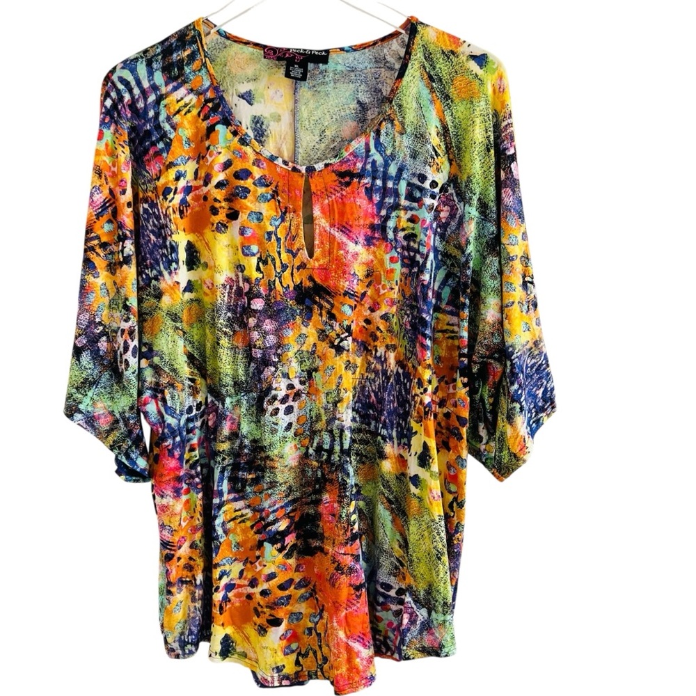 Peck & Peck Multicolor Abstract Tunic Top